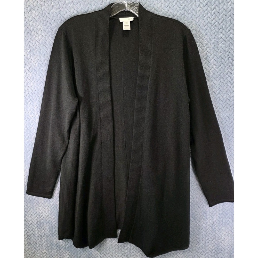 J.Jill Navy Black Open Front Wool Blend Cardigan Womens Size Medium Petite